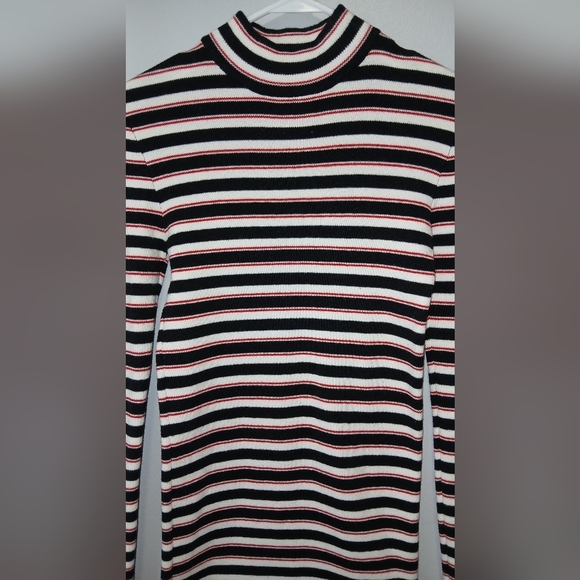 Forever 21 Y2K striped mock neck midi dress Women's size Small preppy ac… - Picture 3 of 6